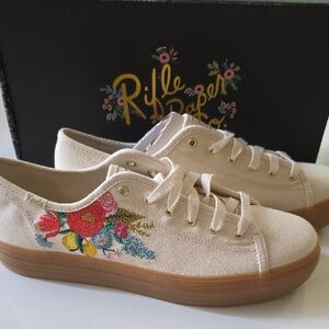 Rifle Paper Co. Floral Embroidered Sneakers - Cream and Multicolor